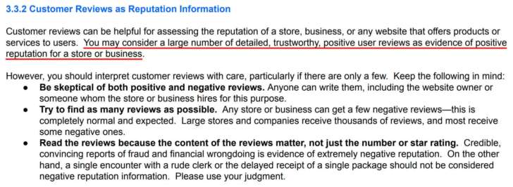 詳細で信頼性が高く肯定的なユーザーレビューが大量にあれば、それはその店や会社が肯定的な評判を持っていることの証拠になり得る。